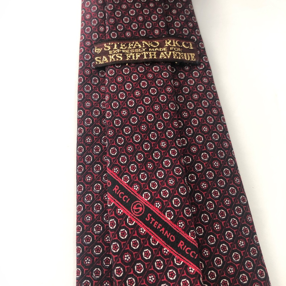 STEFANO RICCI Mens Silk Neck Tie ITALY LUXURY Red Geometric 100% Silk